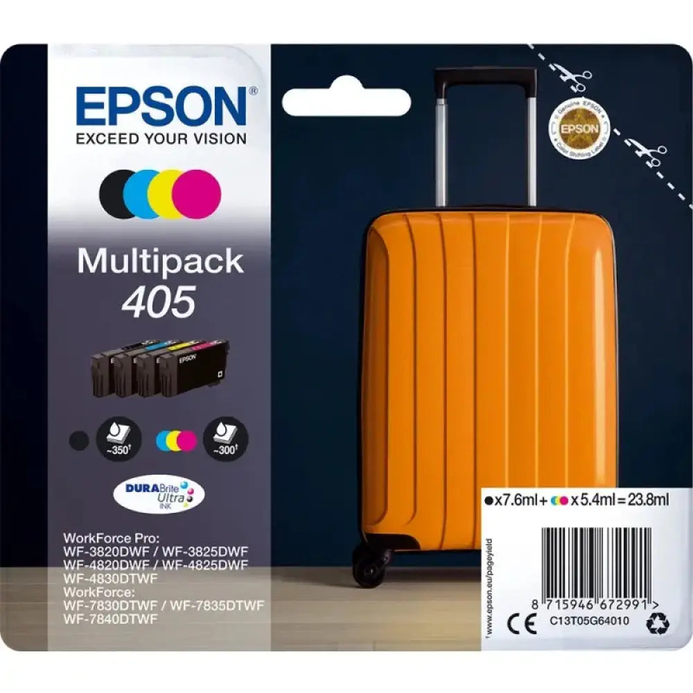 Epson - Cartucho de tinta original multipack 405 negro y color con tecnología Durabrite Ultra resistente al agua y al borrado, para impresoras WorkForce Pro