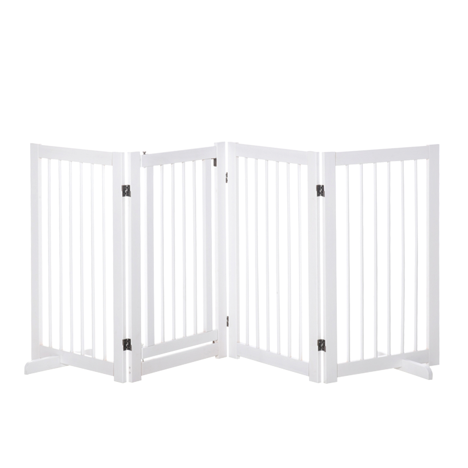 PawHut Barrera para Perros Plegable 220x91 cm Valla para Mascotas de 4 Paneles con Puerta Pequeña Barrera de Seguridad para Escalera Pasillo Blanco