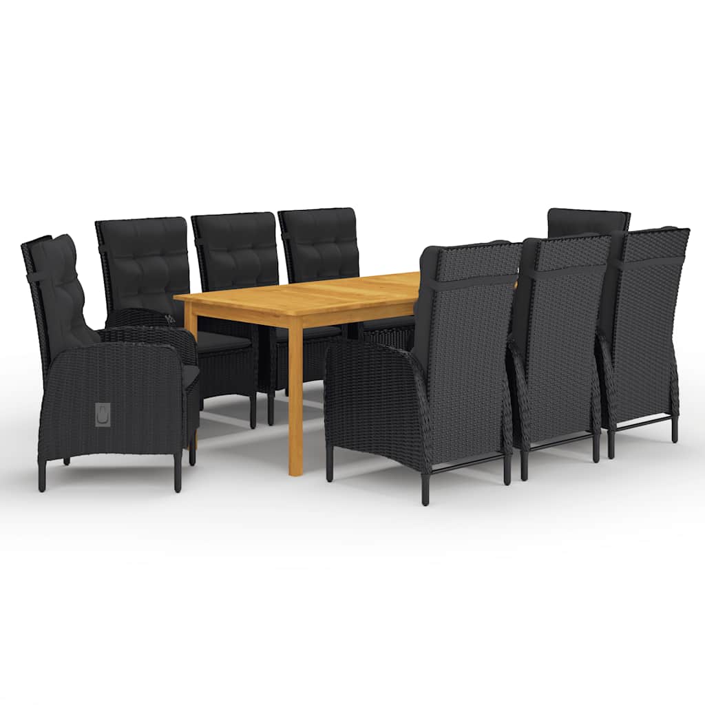 vidaXL Juego de comedor de jardín de 9 piezas negro