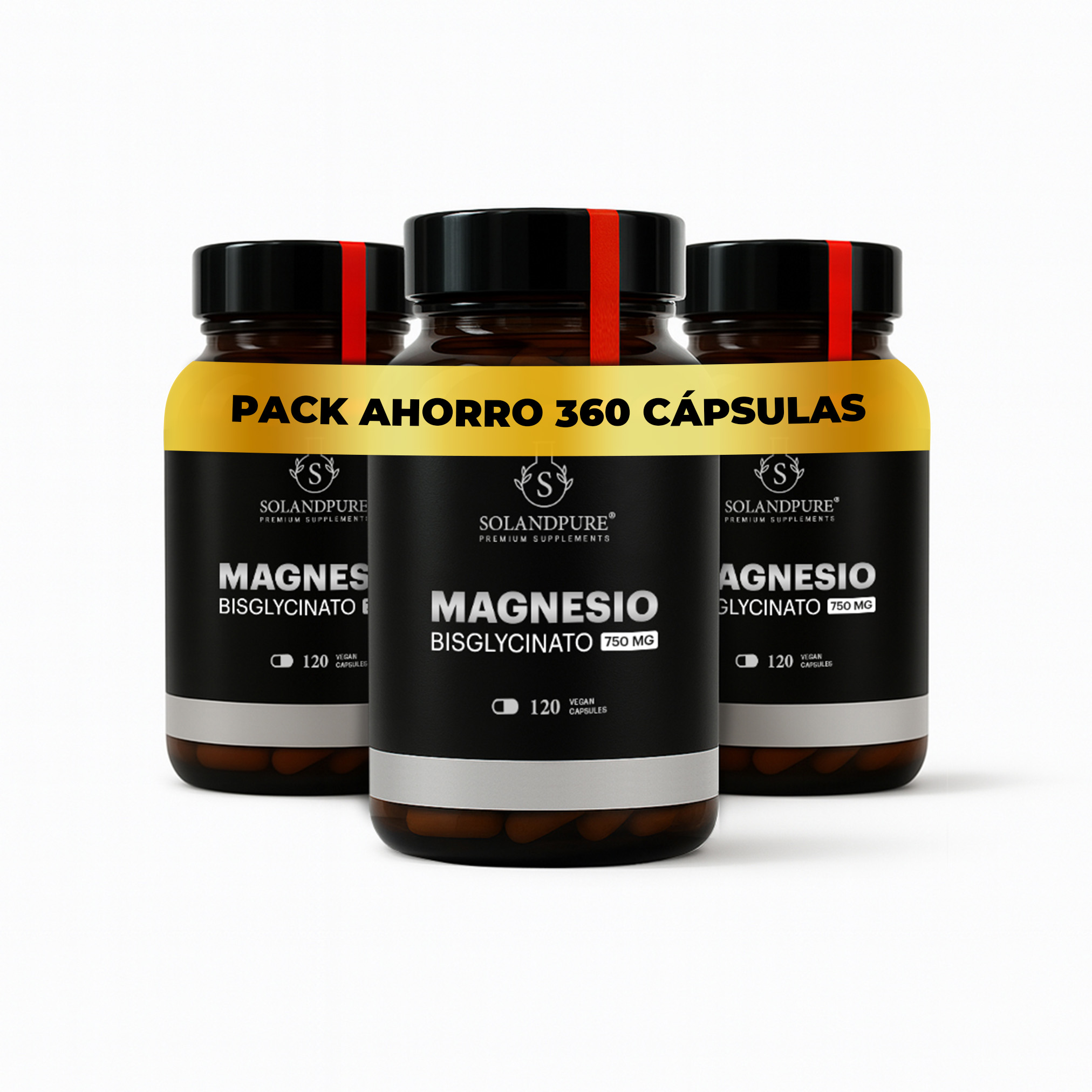 Magnesio Bisglicinato 750mg - 360 Cápsulas Vegetales Pack Ahorro Alta Absorción - Antiestrés y Relajación Muscular - Calidad Premium Solandpure®