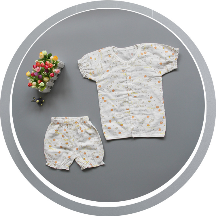 CA Nueva ropa de escalada de otoño para bebés, mameluco de bebé de gasa de algodón puro de 2 capas, conjunto de ropa de hogar para bebé, pijama dividido con aire acondicionado