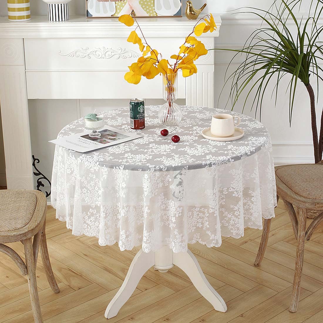 Mantel de encaje, mantel redondo, mantel vintage blanco, redondo de 120cm