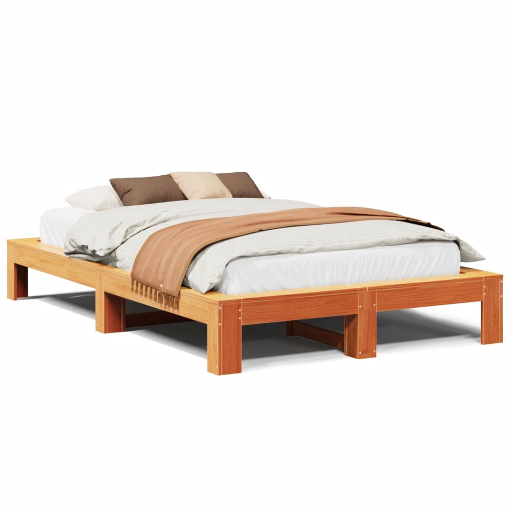 vidaXL Estructura de cama sin colchón madera maciza marrón 135x190 cm
