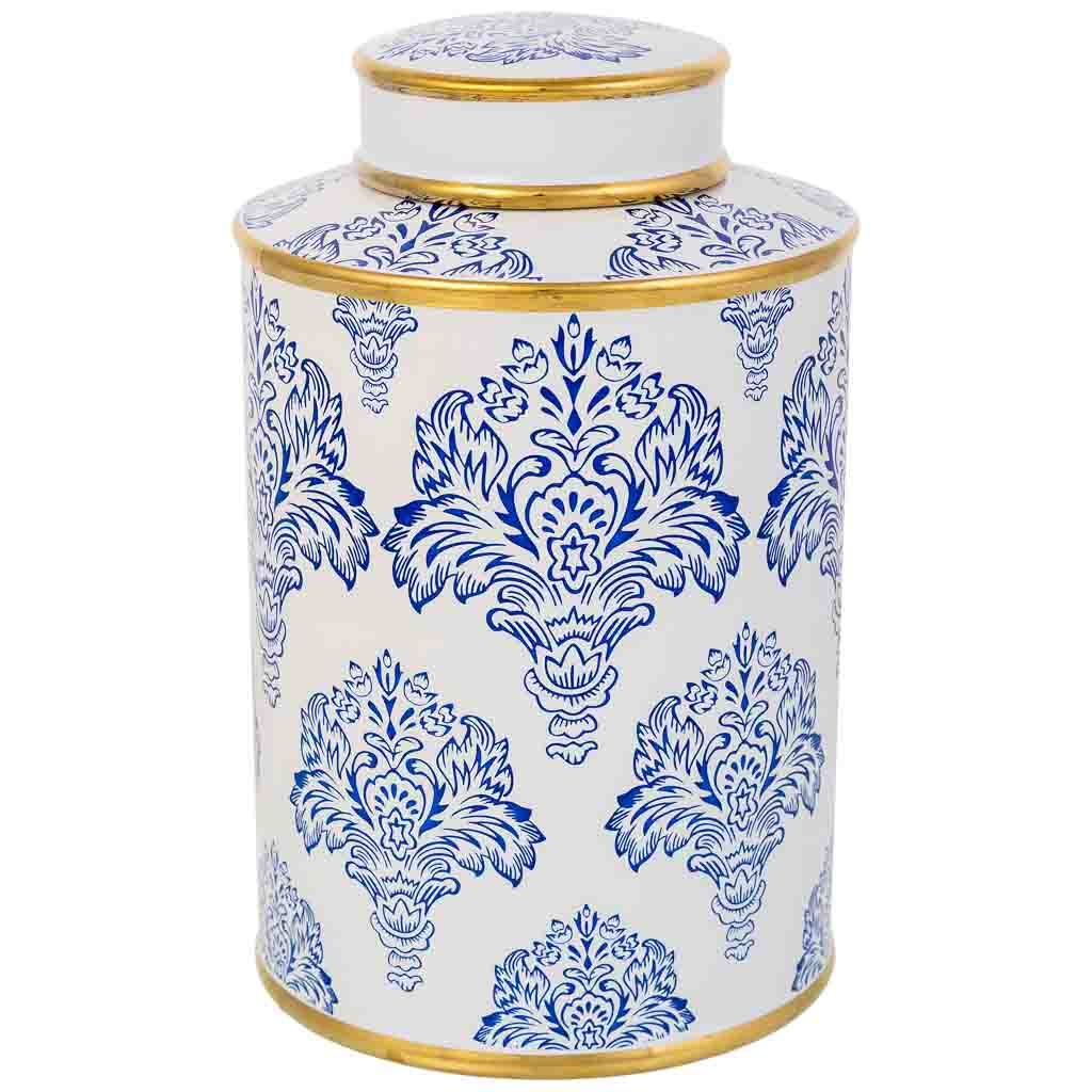 Jarron de ceramica blanco y azul Medidas: 17x17x27cm