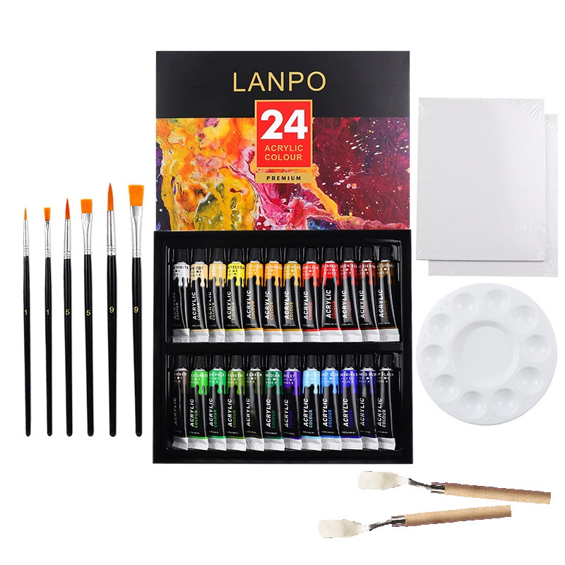 Pintura acrílica en set de 12, 24 o 36 colores (12ml) – Kit para pintura manual, DIY, resistente al agua – Presentación en caja