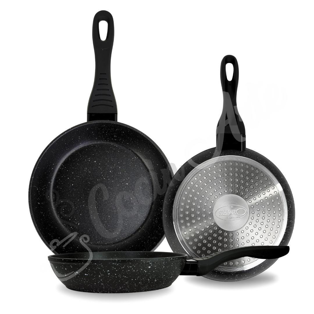 Juego de Sartenes Cocina 20/24/28 cm Sartenes Inducción Antiadherentes Aluminio Forjado Revestimiento Mármol 3 Capas Apta Todo Tipo Cocina Mango Ergonómico de Silicona, Aptas para Cocina