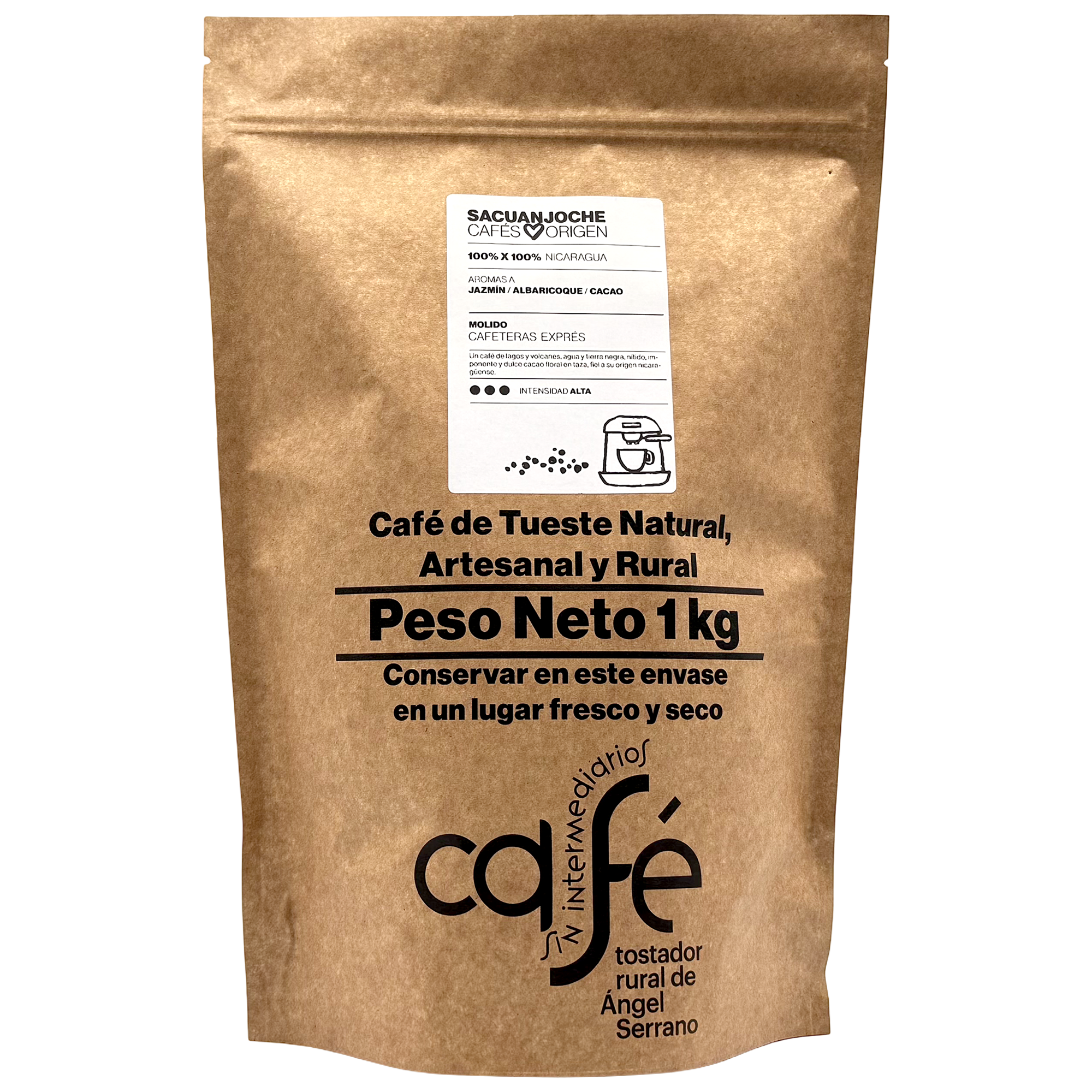 CAFÉ SIN INTERMEDIARIOS - 100% Nicaragua - Sacuanjoche - Ideal para tomar solo - Intensidad de sabor Alta - Recién tostado y envasado - 1 kg Grano o Molido (Exprés, Filtro, Italiana, Americana, Superautomática)
