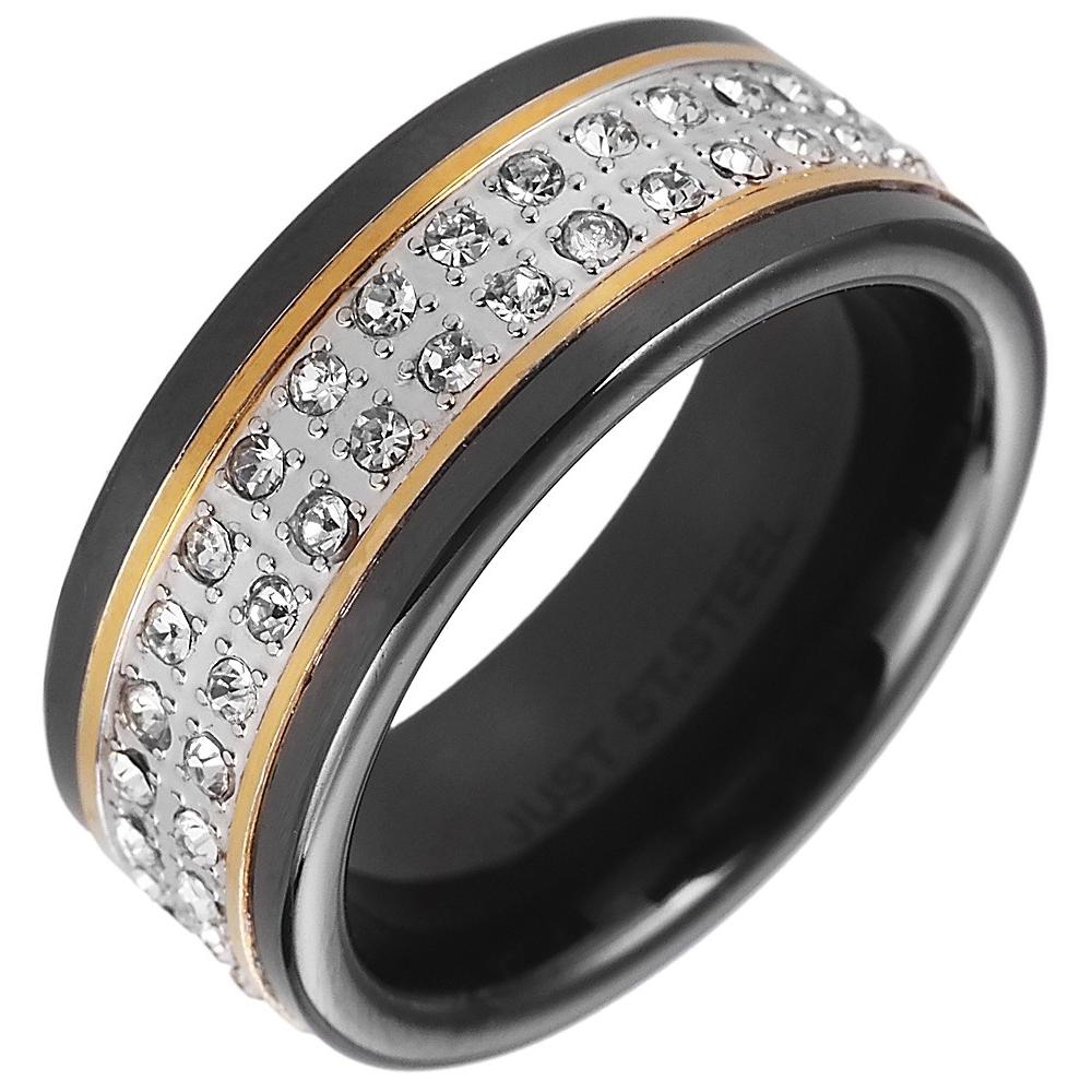 Just ® Anillo Petrena em Cerâmica Preto com Dourado e Pedras Incrustadas - 50