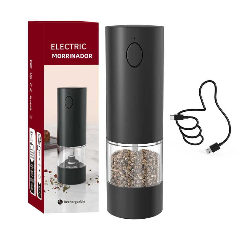Molinillo de pimienta eléctrico automático, molinillo de sal y pimienta recargable por USB, molino de especias ajustable sin aspereza, herramientas de Gadget de cocina