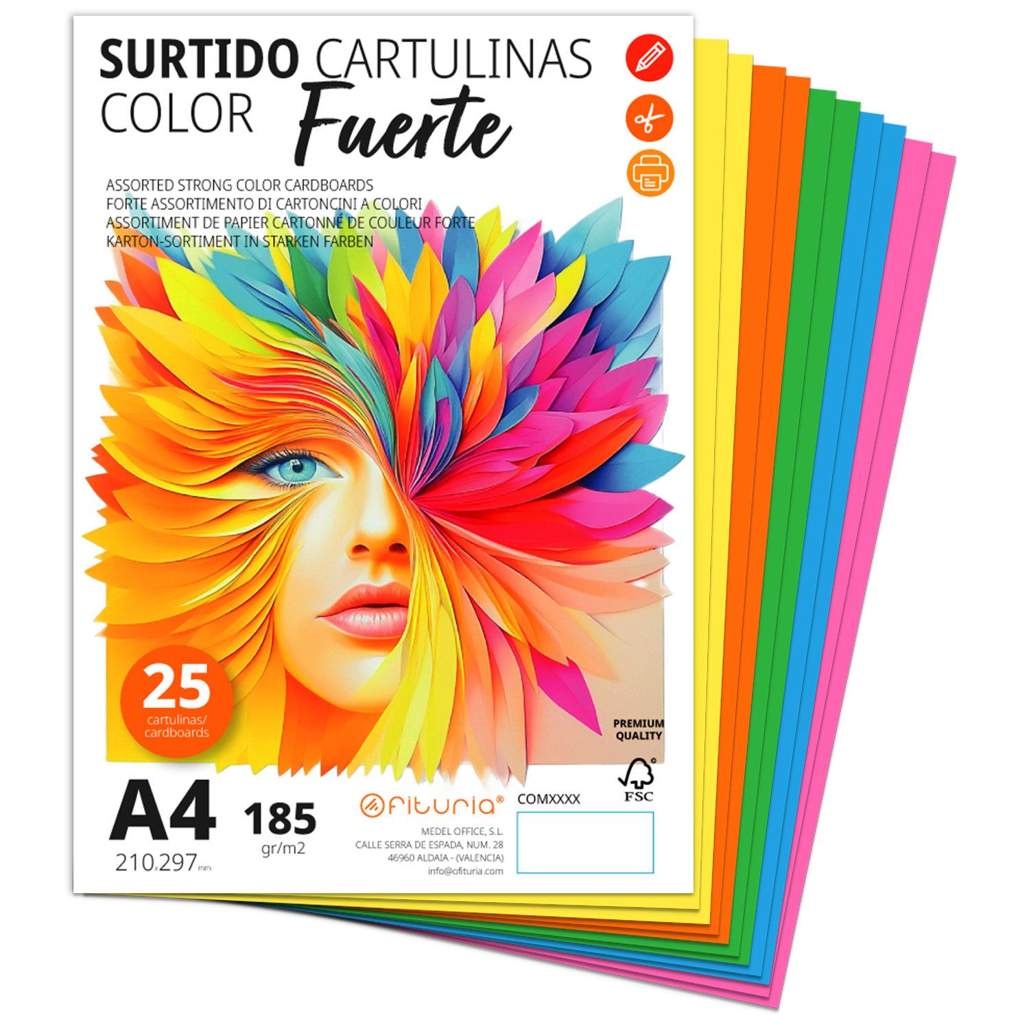 Cartulina A4, Cartulinas de Colores, Cartulinas 185g/m2 para Manualidades, Educación, Hogar, Arte o Empresas, Cartulina de Colores A4 Surtidos - Ofituria
