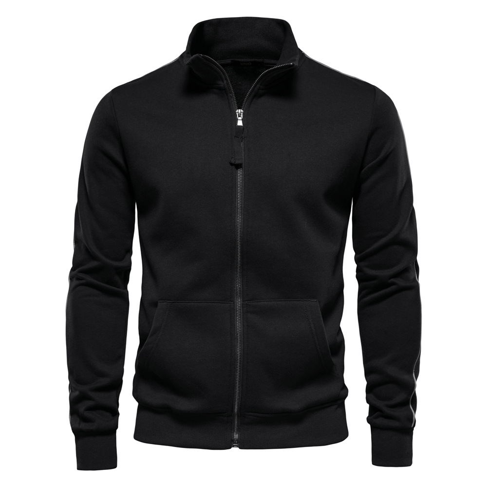 TK Sudadera de manga larga con cremallera y cuello alto para hombre, ideal para otoño/invierno. Cárdigan informal deportivo con bloques de color.