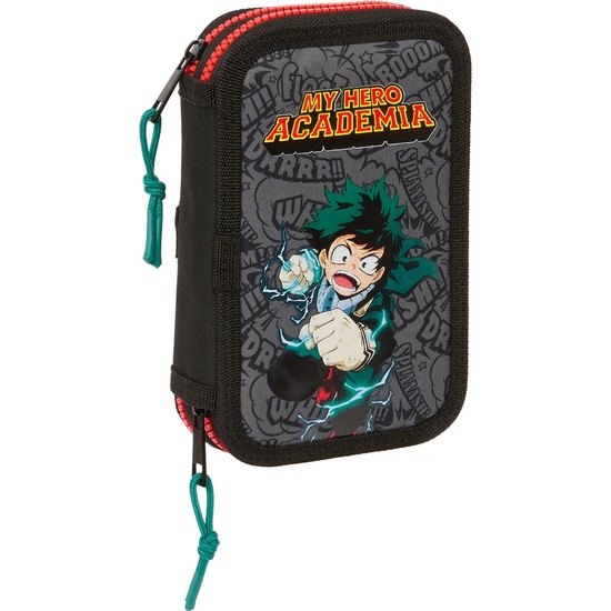 SAFTA - PLUMIER DOBLE PQÑO 28 PCS MY HERO ACADEMIA - Estuche Kit completo de 28 Piezas- tamaño compacto y Portátil - Estuche porta Objetos Pack Completo - Estuche Diseño Único y Licencia Oficial By MY HERO ACADEMIA
