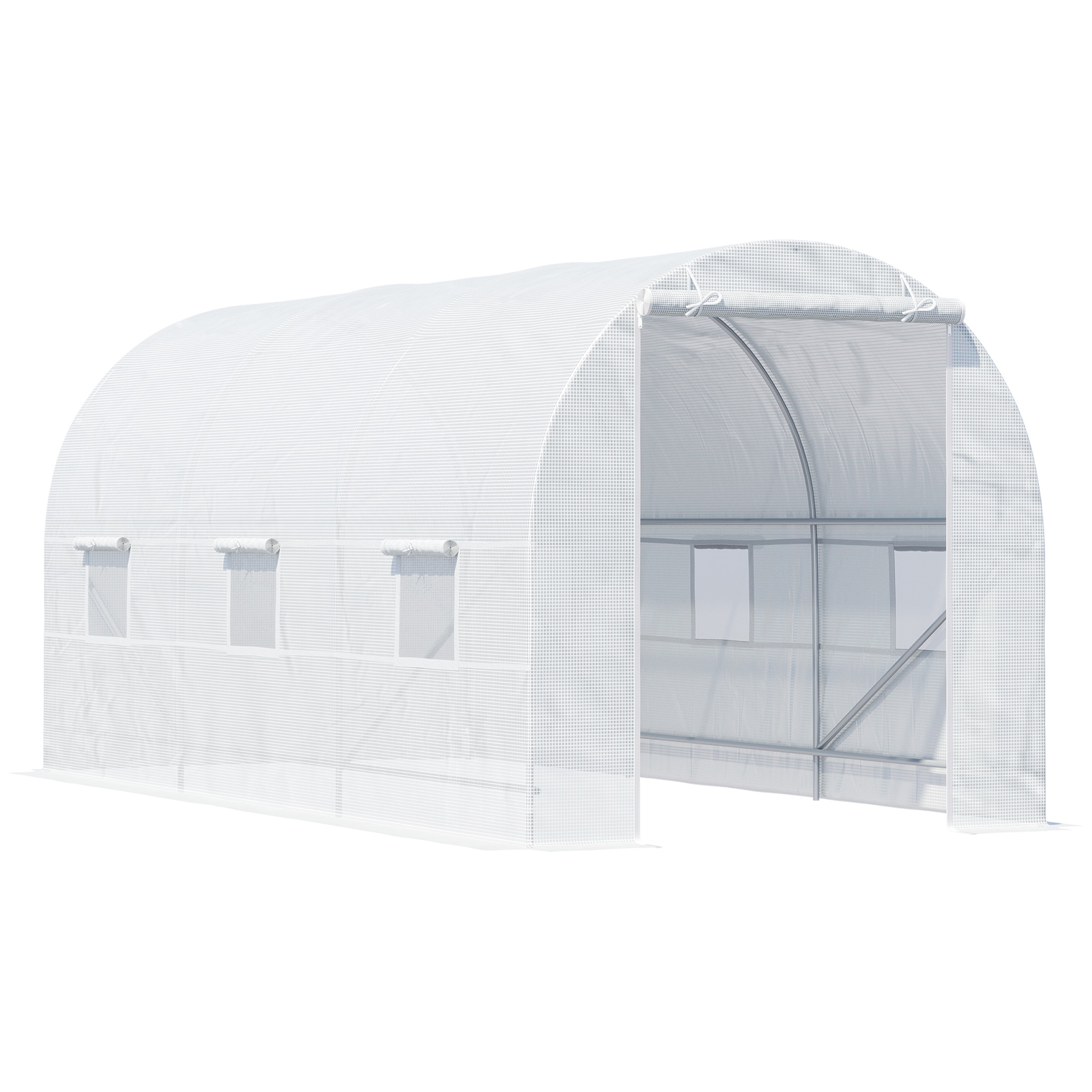 Outsunny Invernadero de Túnel Invernadero de Jardín con Puerta Enrollable y 6 Ventanas Cubierta PE 140 g/m² Anti-UV Marco de Metal para Cultivo Plantas Verduras Blanco