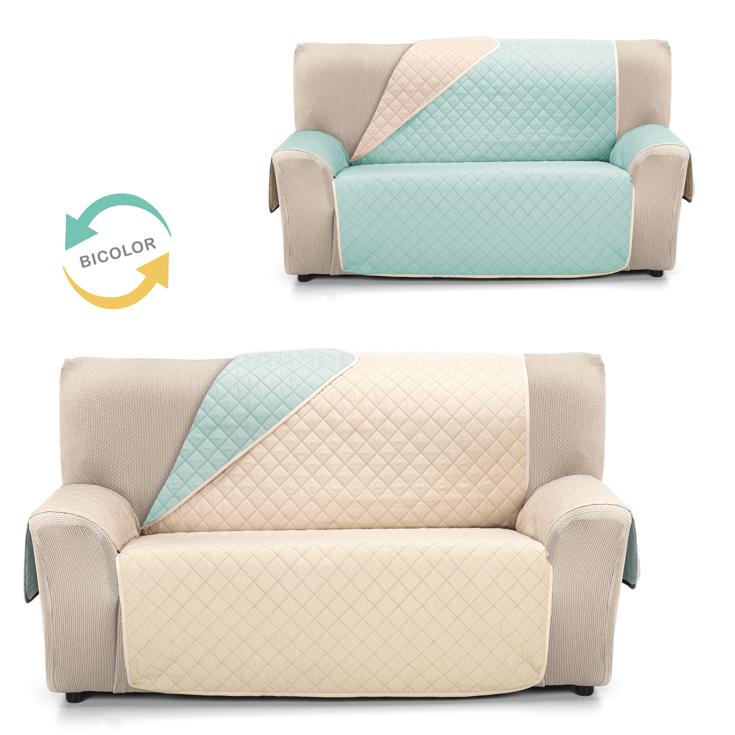 Cubre Sofá Reversible JOYA de Valentia Home | Acolchado | Protección Completa | Ajuste Perfecto | Protector funda sofá | Funda Sofá para Inviero y Verano
