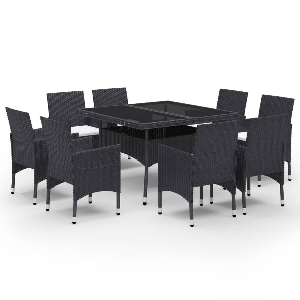 vidaXL Set de comedor de jardín 9 piezas ratán PE y vidrio negro