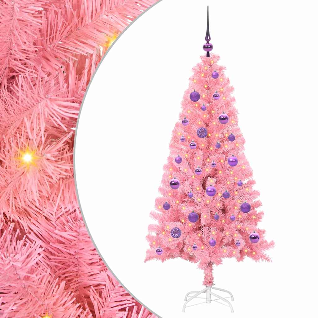 vidaXL Árbol de Navidad Rosa 150 cm PVC con LED y bolas