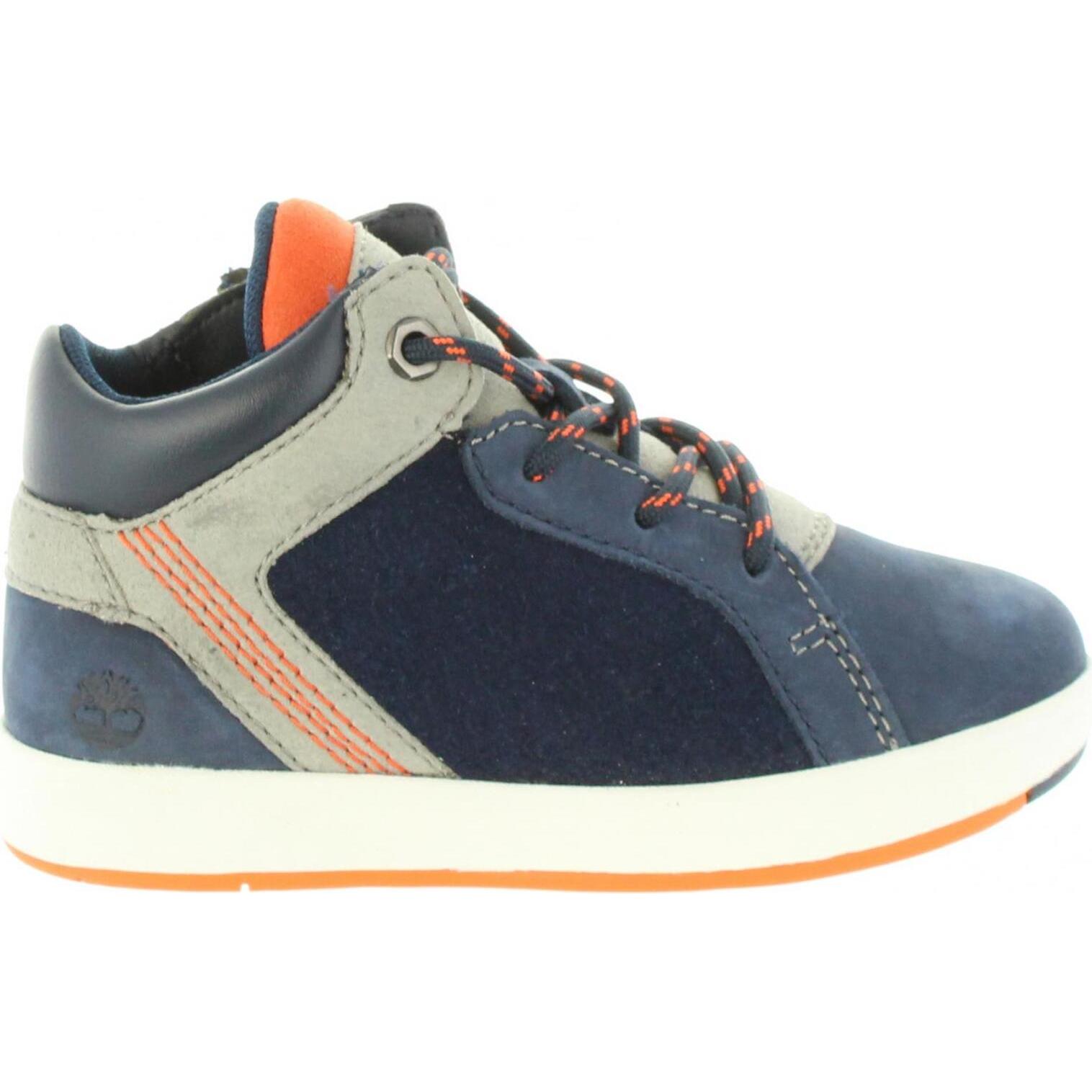 Timberland children's boots in blue, ankle boy boots made of canvas and leather with textile lining and rubber sole, perfect as boy rain boots for the autumn-winter season.