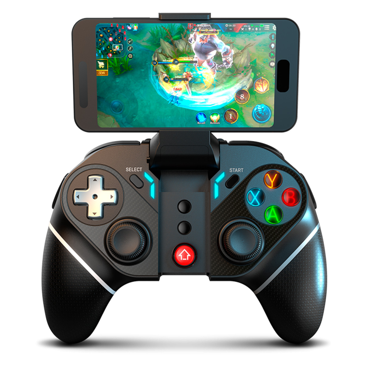 KROM KEXAL – Gamepad inalámbrico Bluetooth 5.0 + 2.4 GHz con turbo, doble vibración y soporte retráctil para smartphone – compatible con PC, Nintendo Switch, Android e iOS, Negro