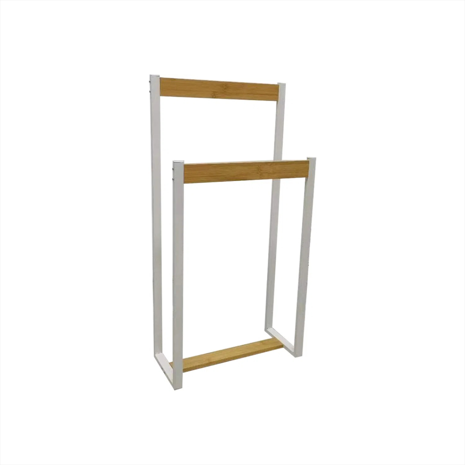 LIN HOME XZ-22179 Toallero de Pie con 2 Barras de Madera y Metal 41x18x80cm para Baño, Lavadero, Dormitorio