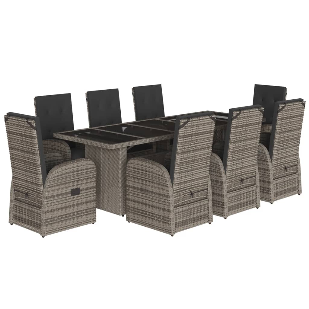 vidaXL Set comedor jardín 9 pzas y cojines ratán sintético gris