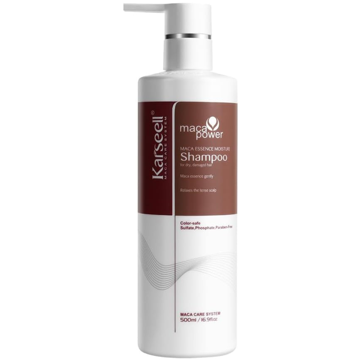 KARSEELL Champú Capilar Maca Essence 500ml Queratina Hidrolizada Proteínas de Trigo Baobab Edelweiss Vitamina A y E Hidratación Nutrición Antifrizz Suavidad Brillo Desenredante Cabello Seco y Dañado Uso Diario Sin Sulfatos Parabenos ni Fosfatos