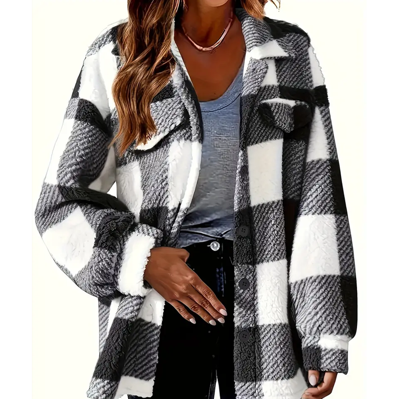 OmHO Abrigo de felpa con botones en la parte de Abrigo, ropa de Abrigo Térmica de invierno de manga Larga versátil, ropa de Mujer