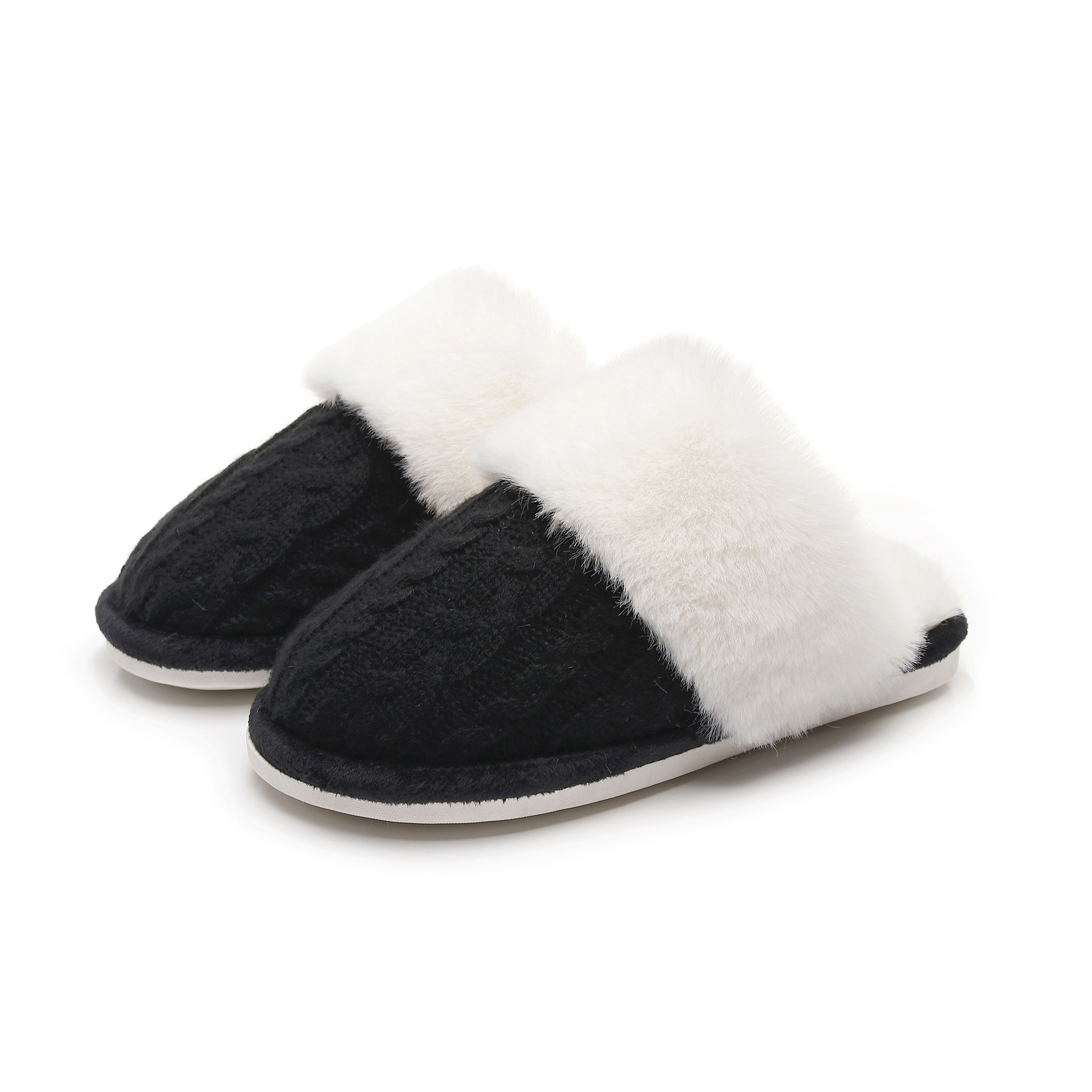 TK Pantuflas grises de punto con ribete afelpado