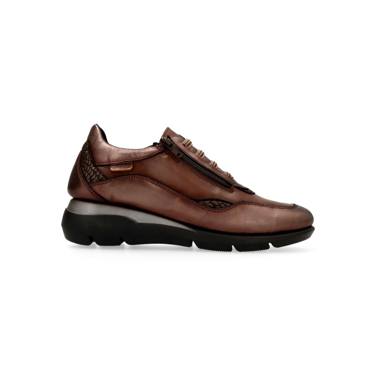 Vanessa Calzados - Zapato deportivo elegante VANESSA con cuña ligera y suela flexible para mujer, fabricado en piel color cobalto, cierre de cremallera y cordón elástico