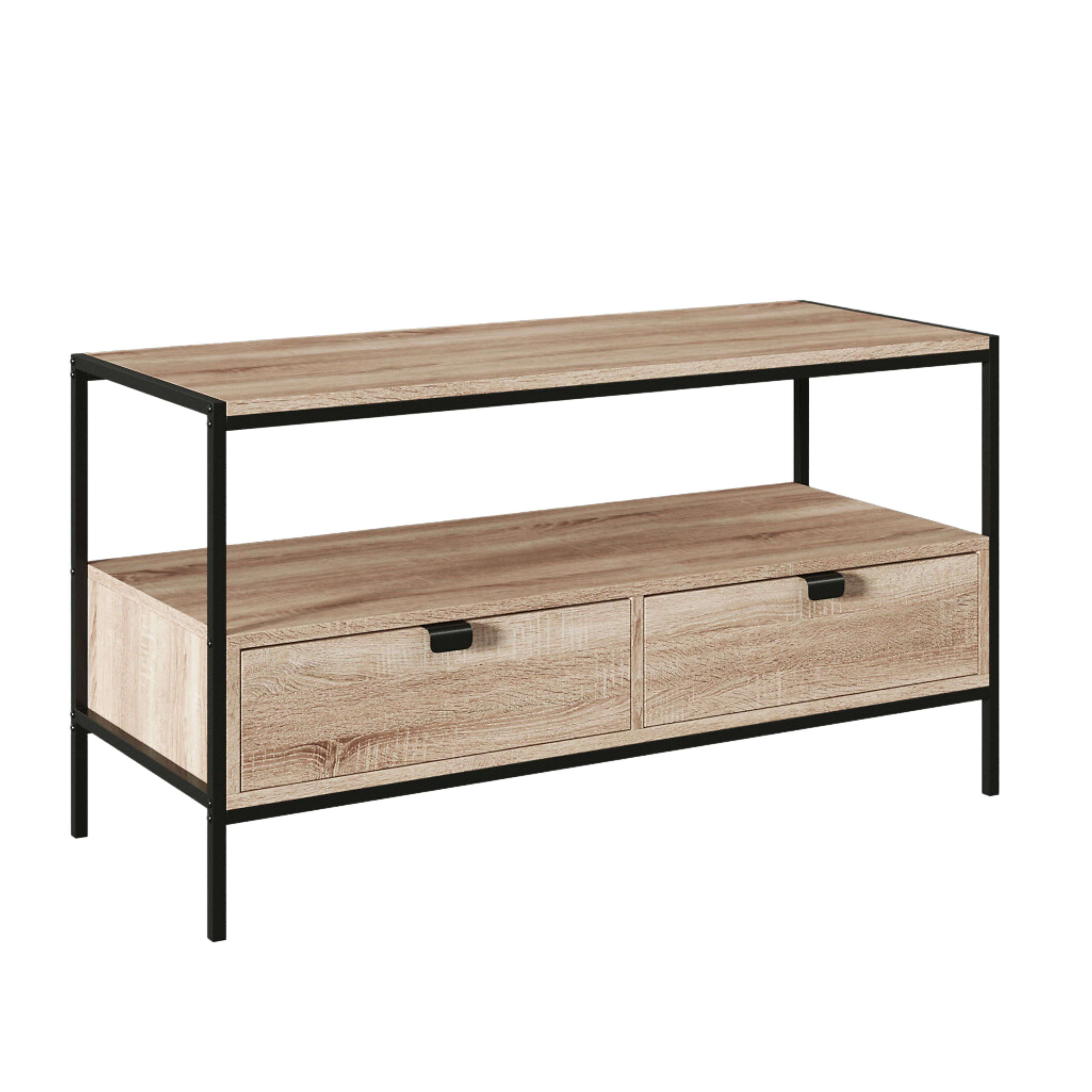 Miroytengo Mueble de TV Aliaj 2 Cajones 1 Espacio Central Salón Comedor Negro y Roble Claro 100 cm