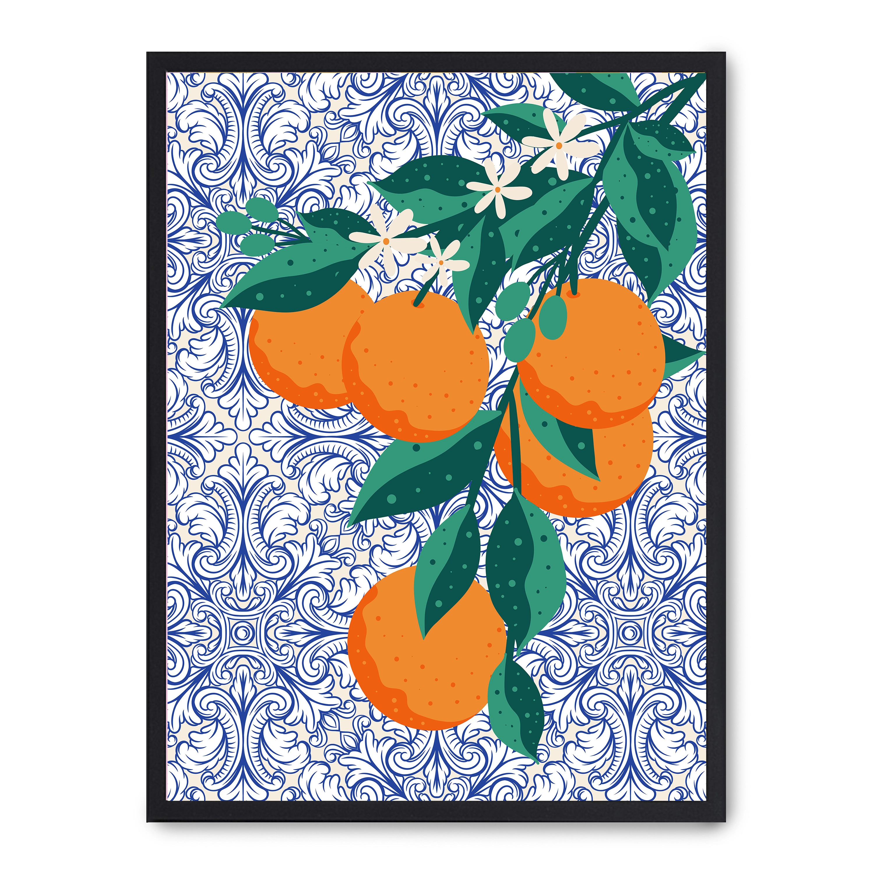 Cuadro cluster of oranges 30x40cm, Póster impreso en papel de primera calidad de 180gr, montado sobre marco de madera MDF acabado en negro., Cocina - Gastronomía