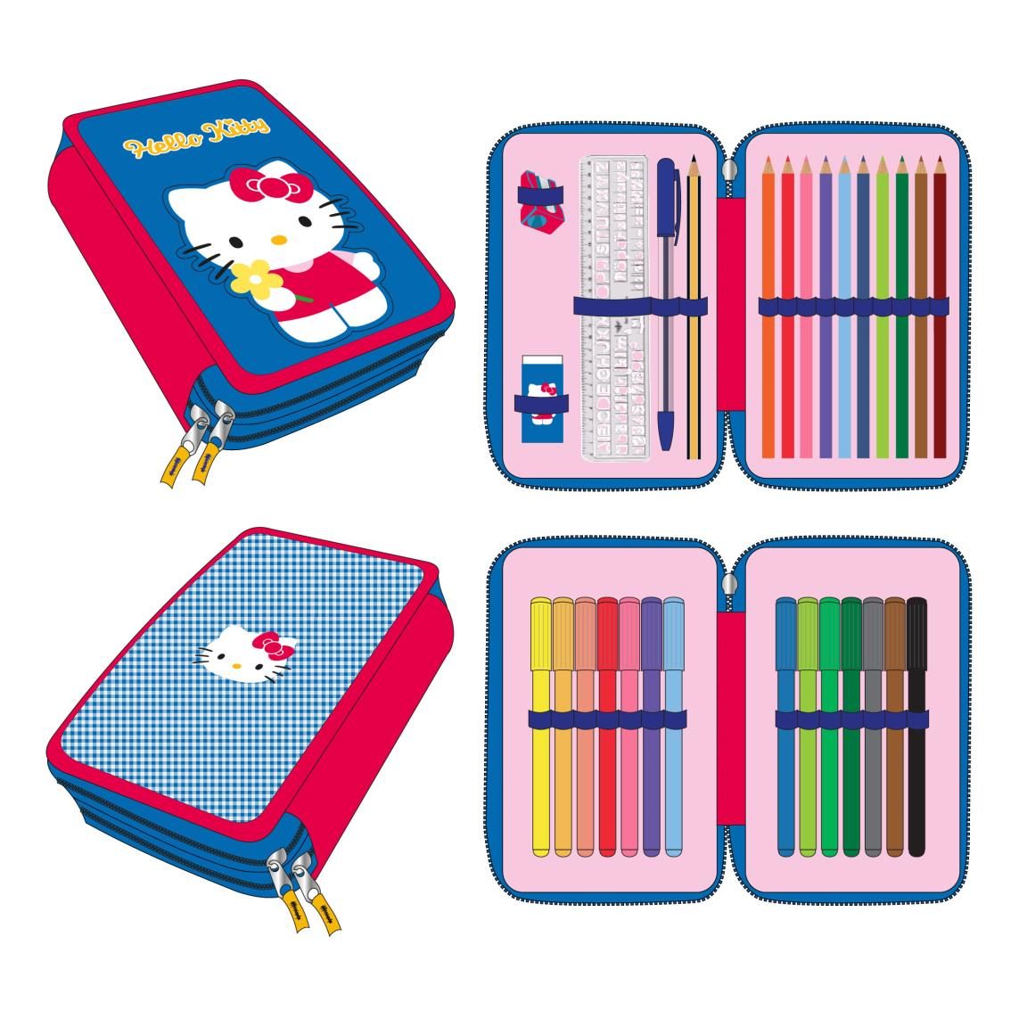 Estuches y Plumiers Hello Kitty y Kuromi para Niñas - Portatodos con Varios Compartimentos, Cierre de Cremallera y Licencia Oficial, Accesorios de Papelería para Colegio y Vuelta al Cole