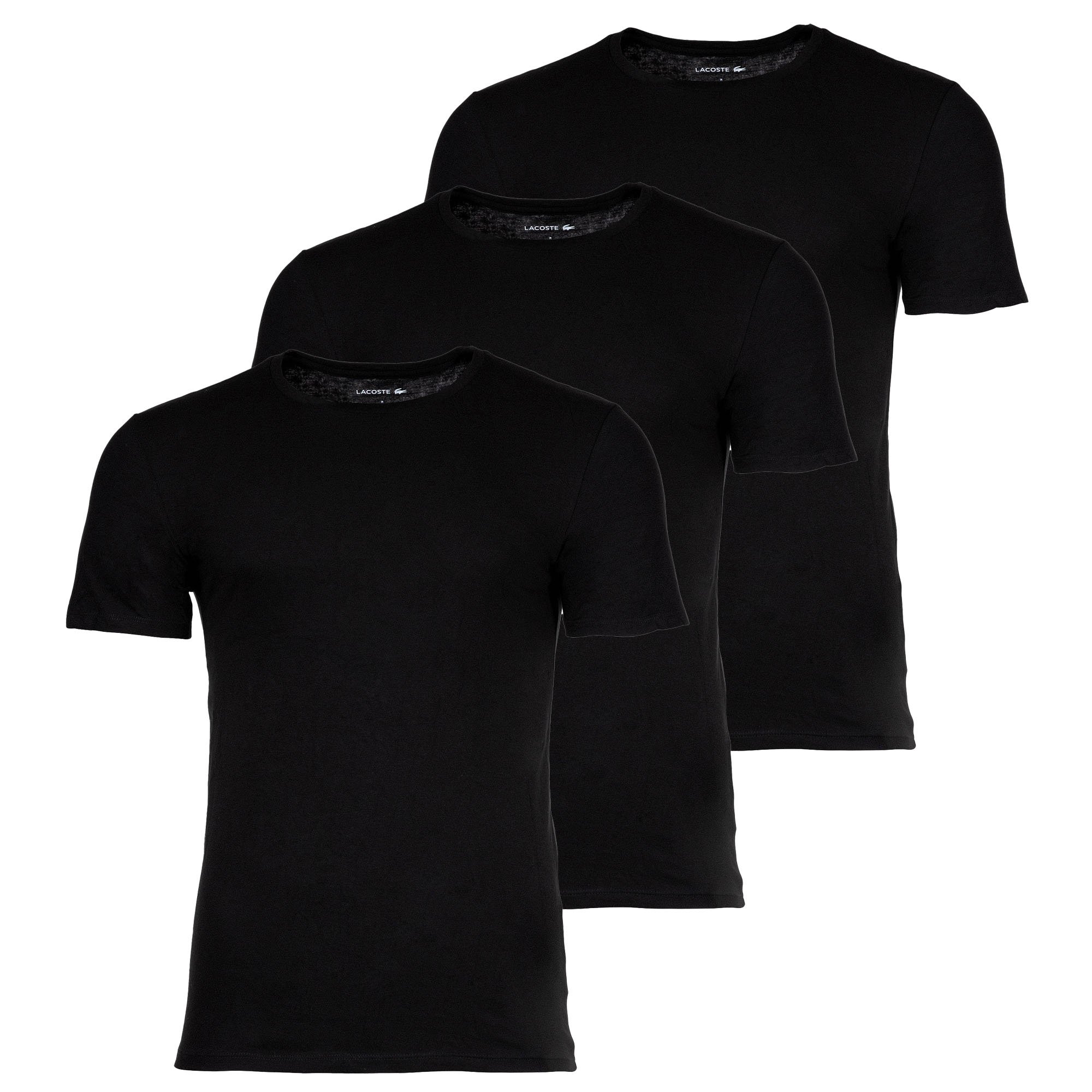 LACOSTE Lote de 3 camisetas de hombre - Essentials, cuello redondo, corte entallado, algodón, color liso.