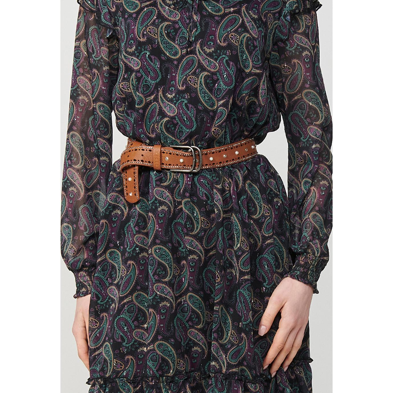 Koroshi - Cinturón efecto piel marrón para mujer, flexible y resistente, ideal con vaqueros, vestidos midi y blazers boho