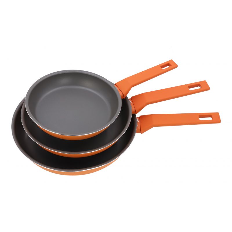Juego de 3 sartenes de aluminio, tamaños: Ø20, Ø24, Ø28 cm. Recubrimiento antiadherente. Resistente al calor THULOS TH-FPS346 APRICOT