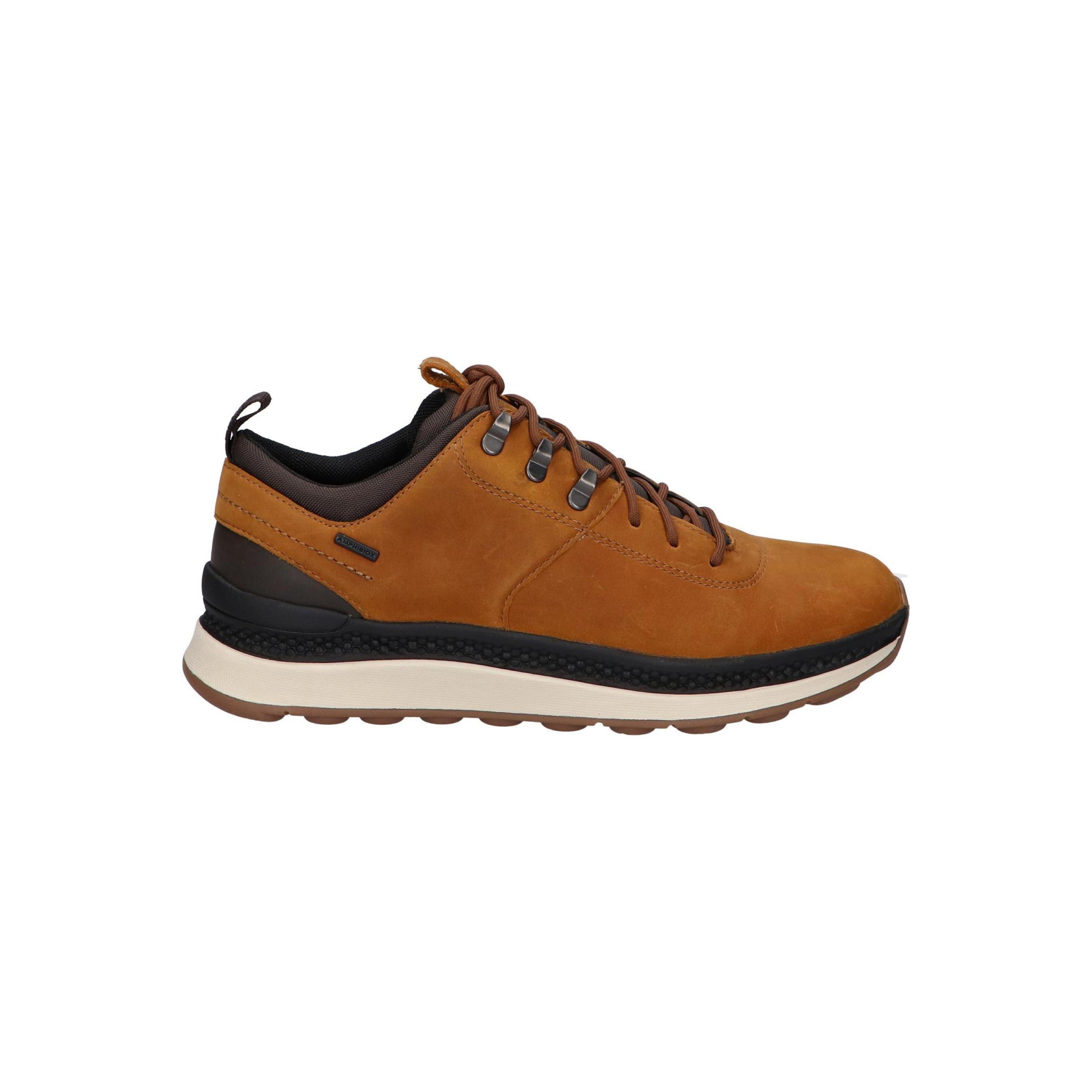 Geox Casual Men's Sneakers in Brown, Lightweight Leather with Textile Lining and Rubber Sole, Comfortable Casual Footwear for Autumn-Winter, Breathable Design Perfect for Daily Wear and Outdoor Activities.