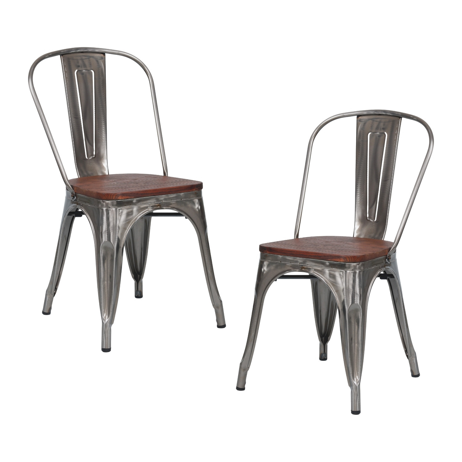 Pack 2 Sillas Apilables Industriales de Acero y Madera 45x45x85cm Thinia Home