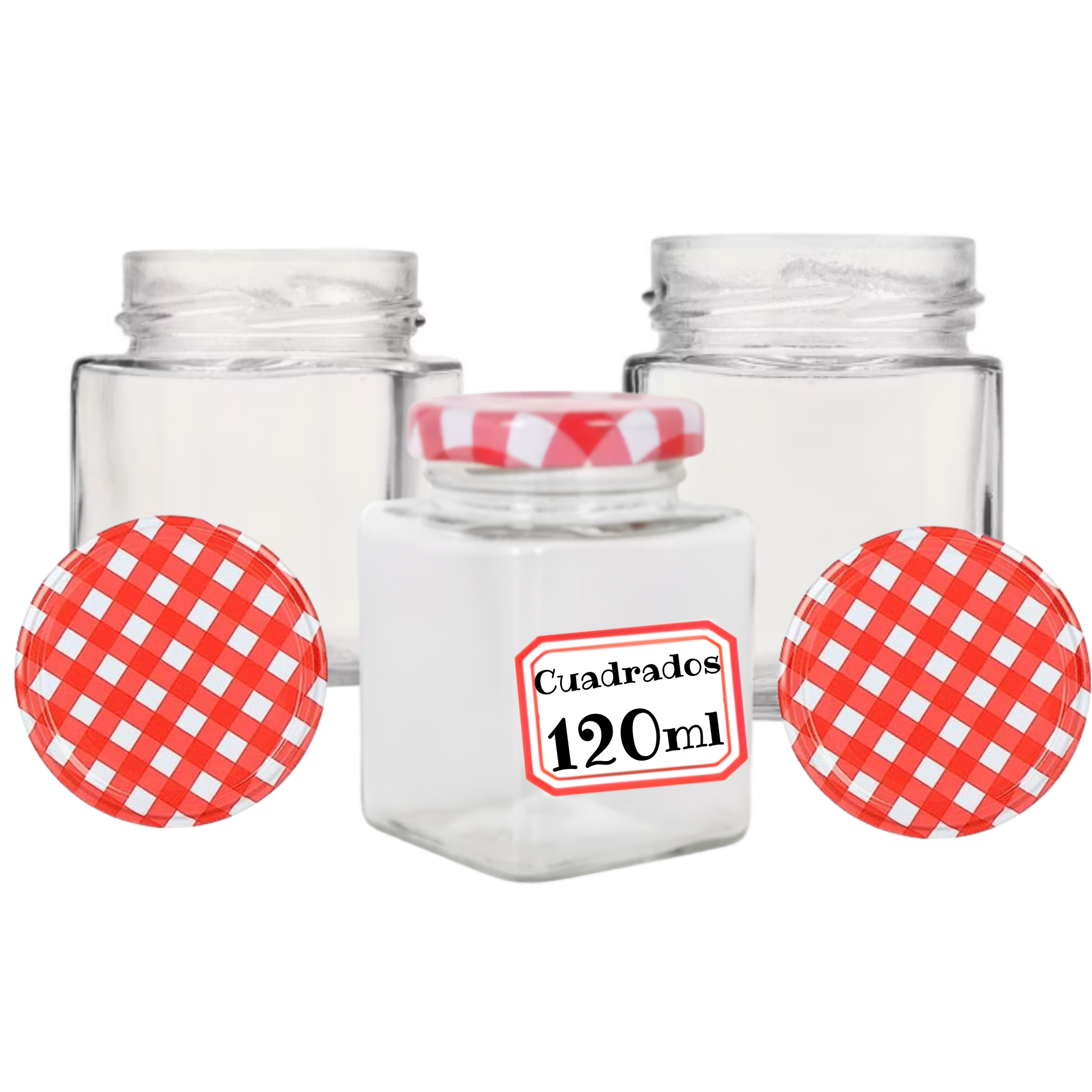 MundoTarros - Tarros de Cristal Cuadrados con Tapas Metálicas Herméticas de 120ml + Ebook de regalo con 102 recetas para realizar en tarros - Incluye Etiquetas - Tarritos Ideales para Mermeladas, Miel, Especias, Cremas - Frascos Cuadrados Resistentes