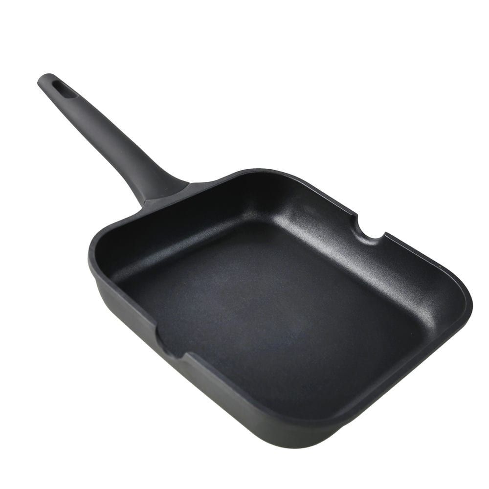 Asadora de aluminio fundido mango abatible - superficie lisa xylan - Cocina sin pegarse incluso sin aceite - Asadora con mango abatible de silicona