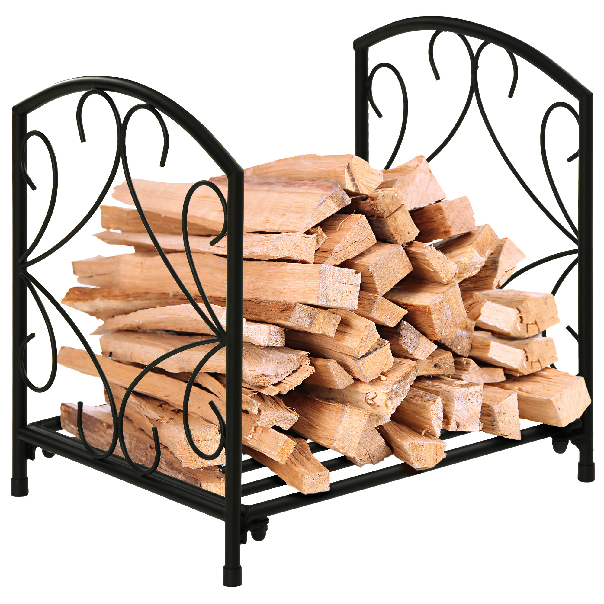 Outsunny Estante para Leña 39,5x31,5x39,5 cm Soporte para Leña Metálico Leñero Interior y Exterior con Rejilla y Base Elevada Diseño Vintage Carga Máx. 50 kg Negro