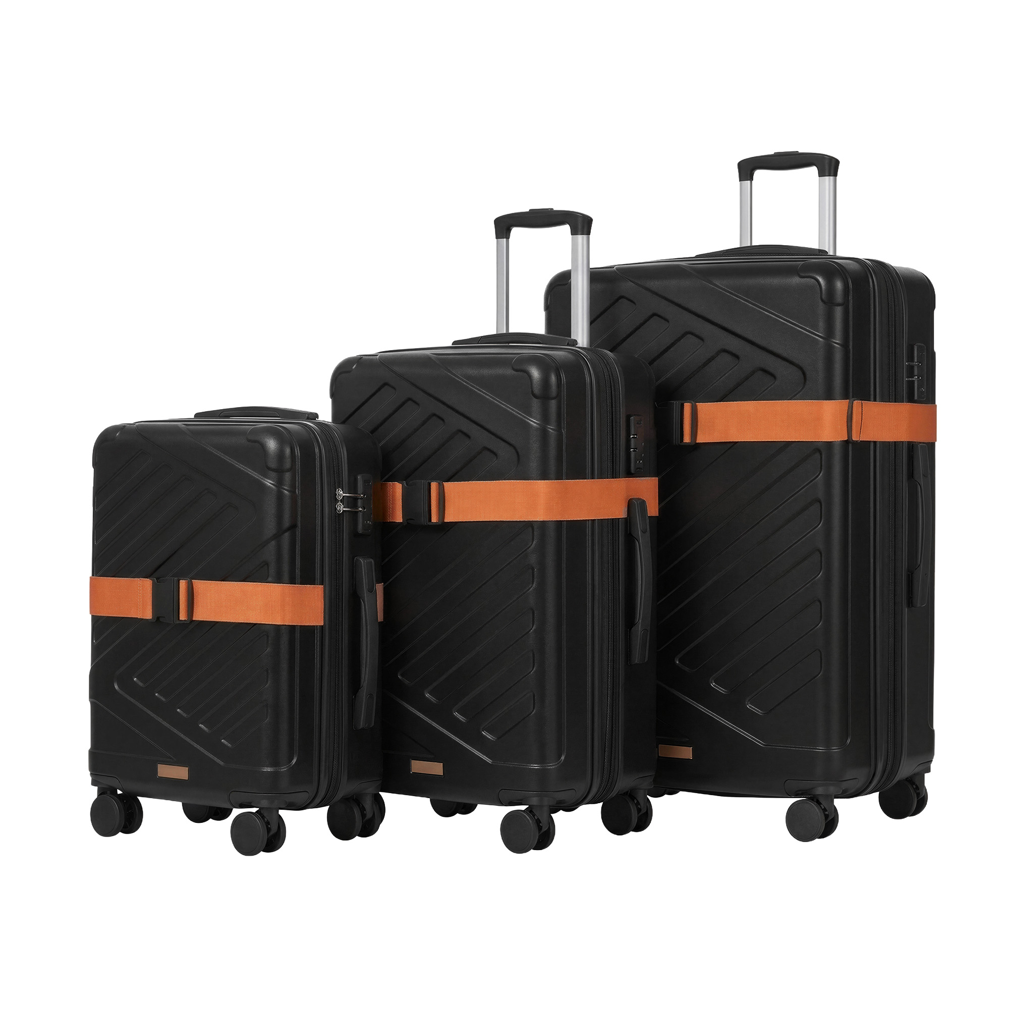 SONGMICS Maleta Rígida de Viaje, Equipaje de Viaje, Candado TSA, Correa Incluida, ABS, 4 Ruedas Dobles, Juego de 3, Expandible, Maleta Cabina, M/L/XL, 55/65/75 cm, Negro Tinta