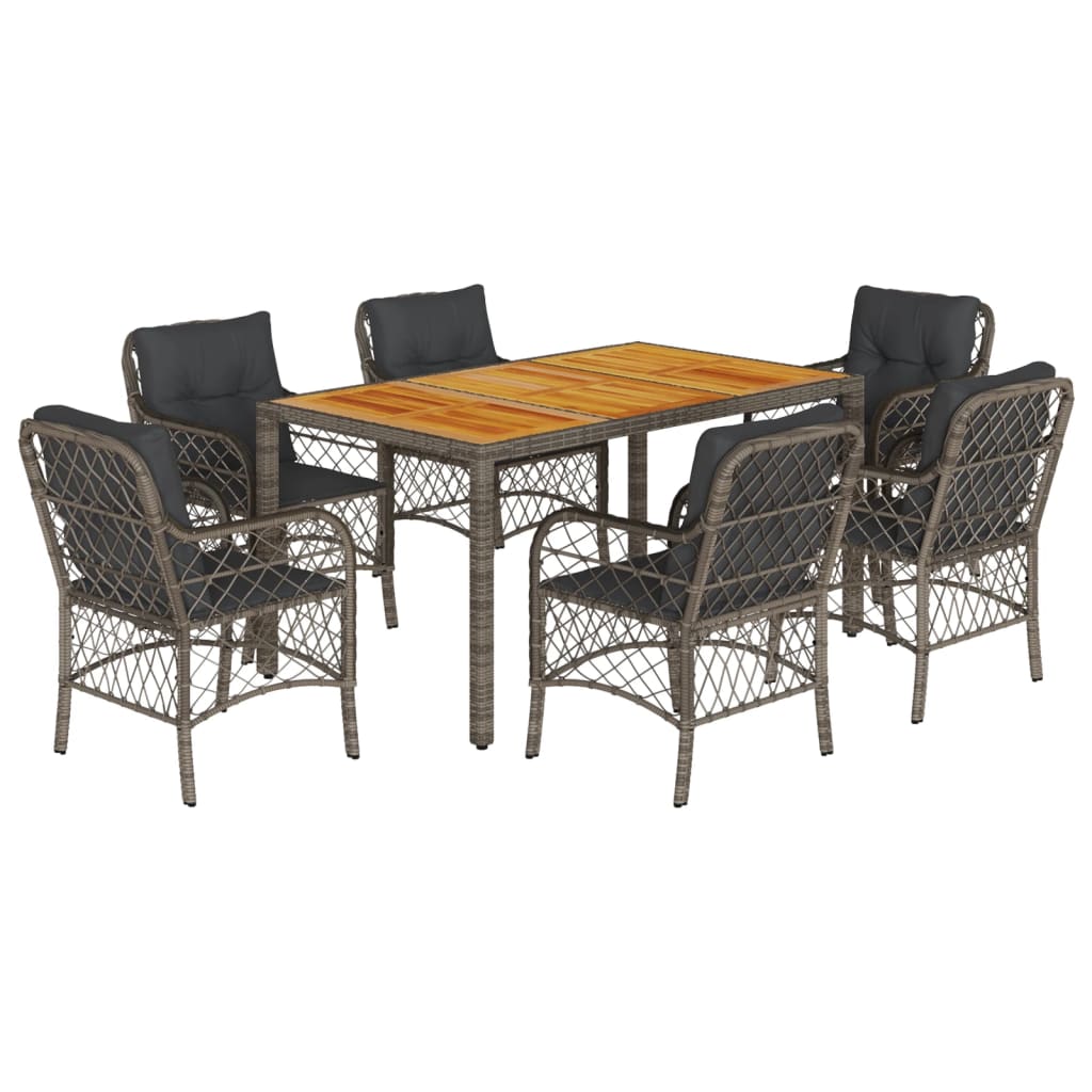 vidaXL Set comedor jardín 7 pzas y cojines ratán sintético gris