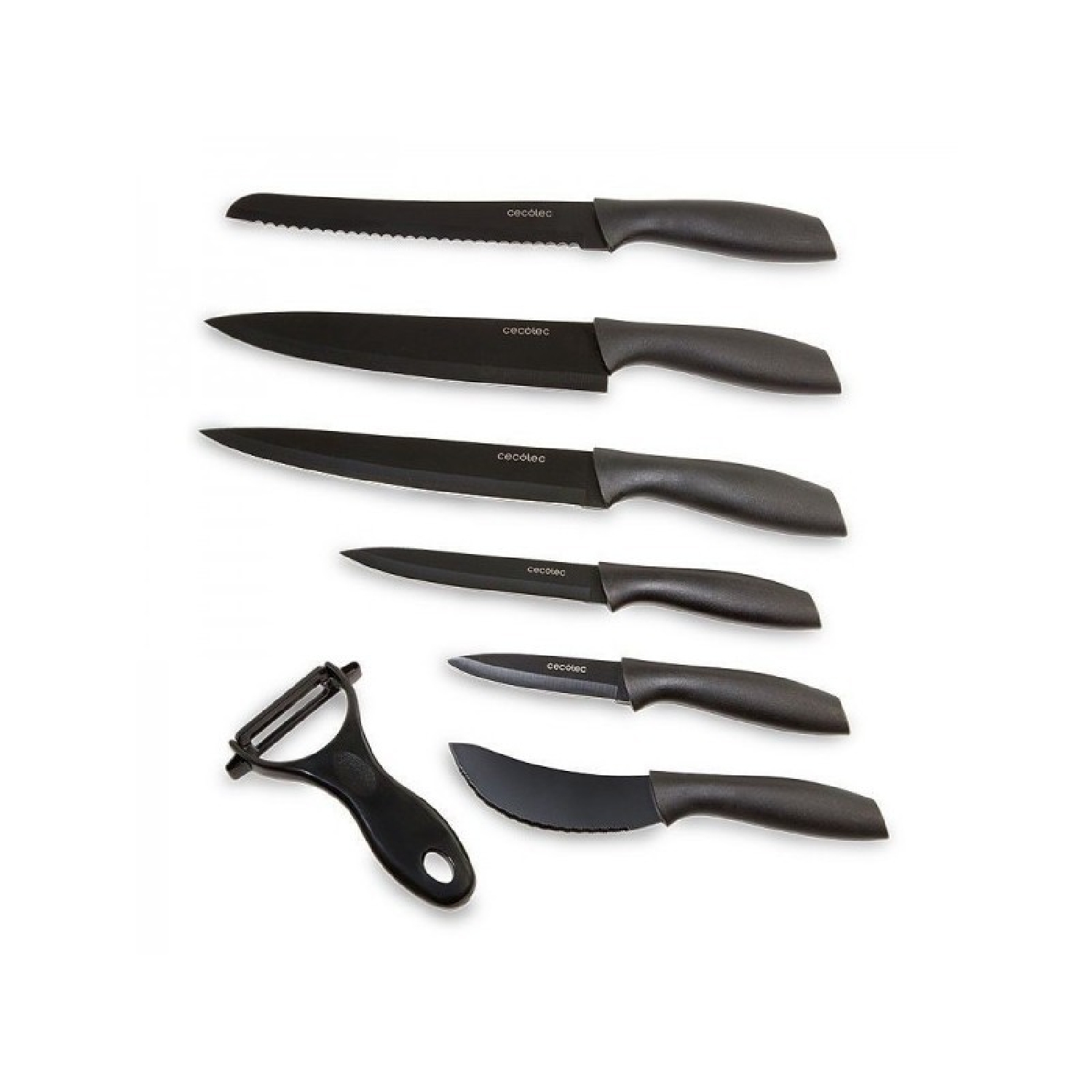 Cecotec Juego de 7 Cuchillos Profesionales Cuchillos Titanium. Acero Inoxidable, Recubrimiento cerámico, Hoja de 2mm de grosor