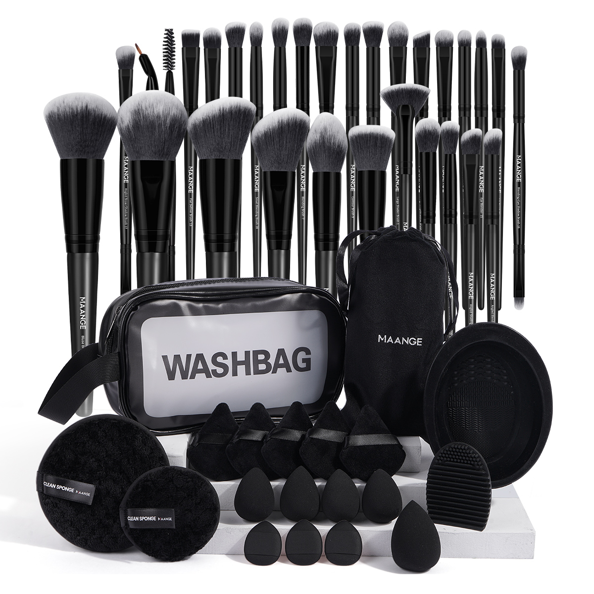 TK Kit Profesional De Maquillaje MAANGE 30PCS Con Brochas Y Esponjas Para Viaje Limpieza De La Cabeza De Brocha De Sintética