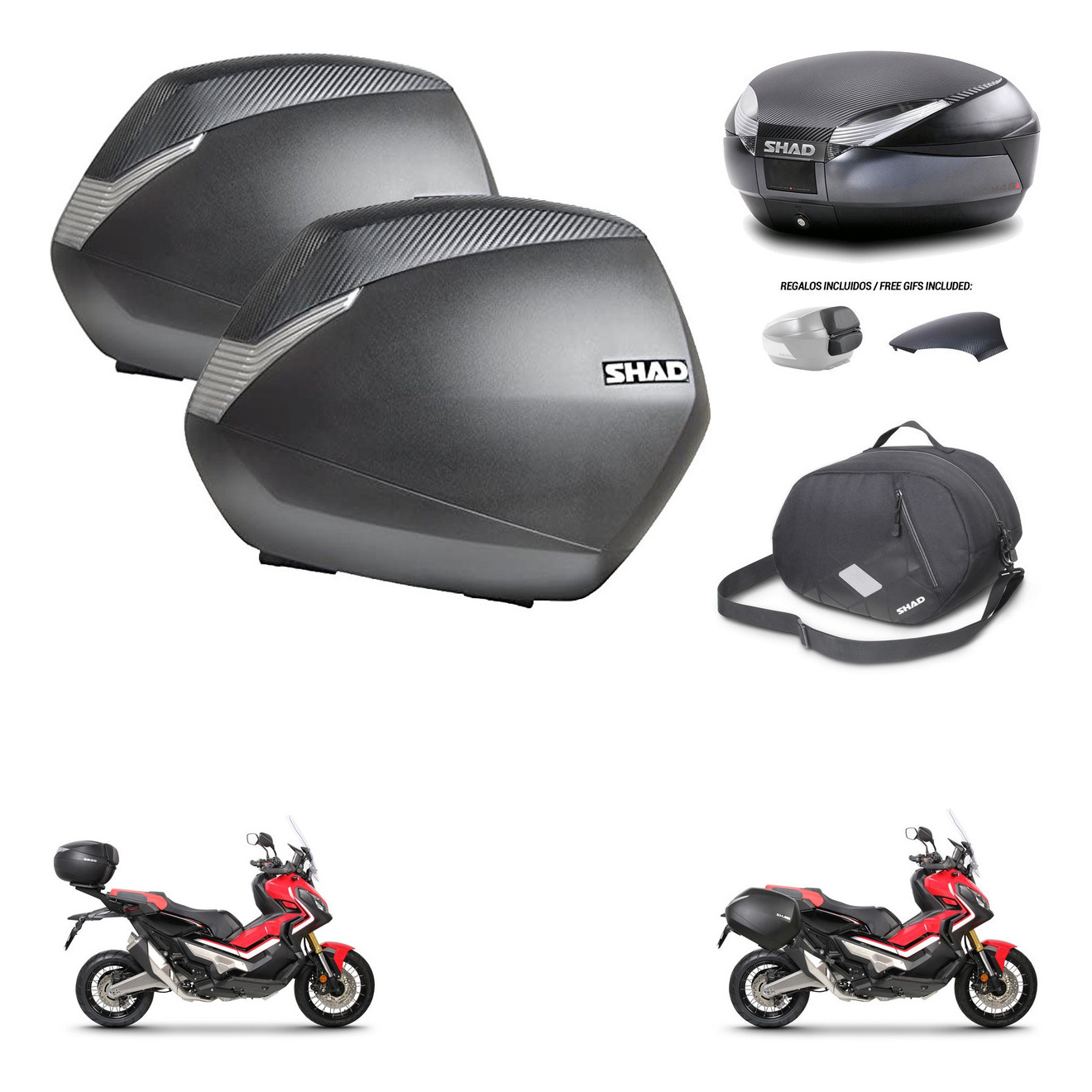 Baul Trasero + Maletas Laterales + Bolsa Interna + Herraje 3P + Herraje Montaje Sh36 Sh 36 Sh48 KIT-257301