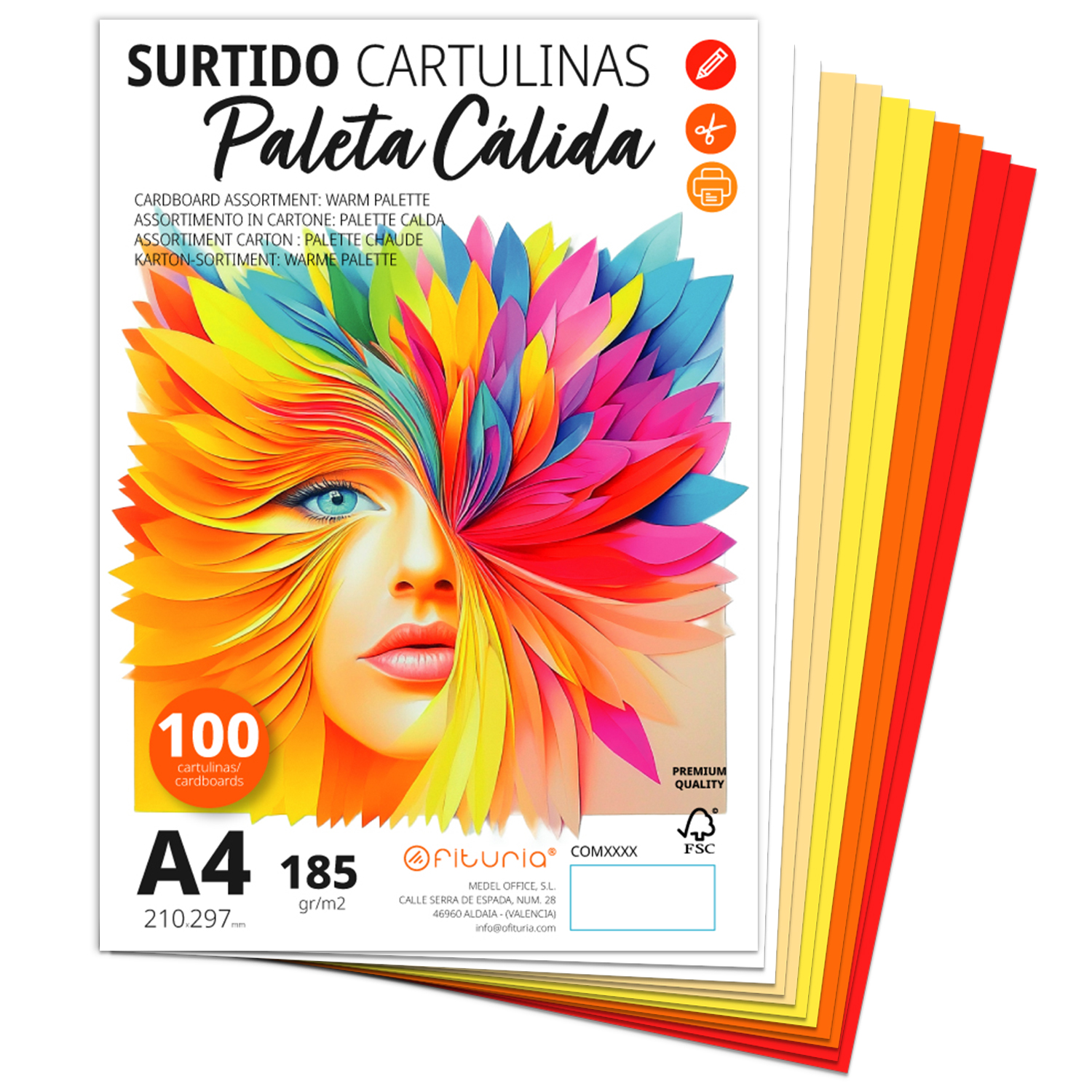 Cartulina A4, Cartulinas de Colores, Cartulinas 185g/m2 para Manualidades, Educación, Hogar, Arte o Empresas, Cartulina de Colores A4 Surtidos - Ofituria