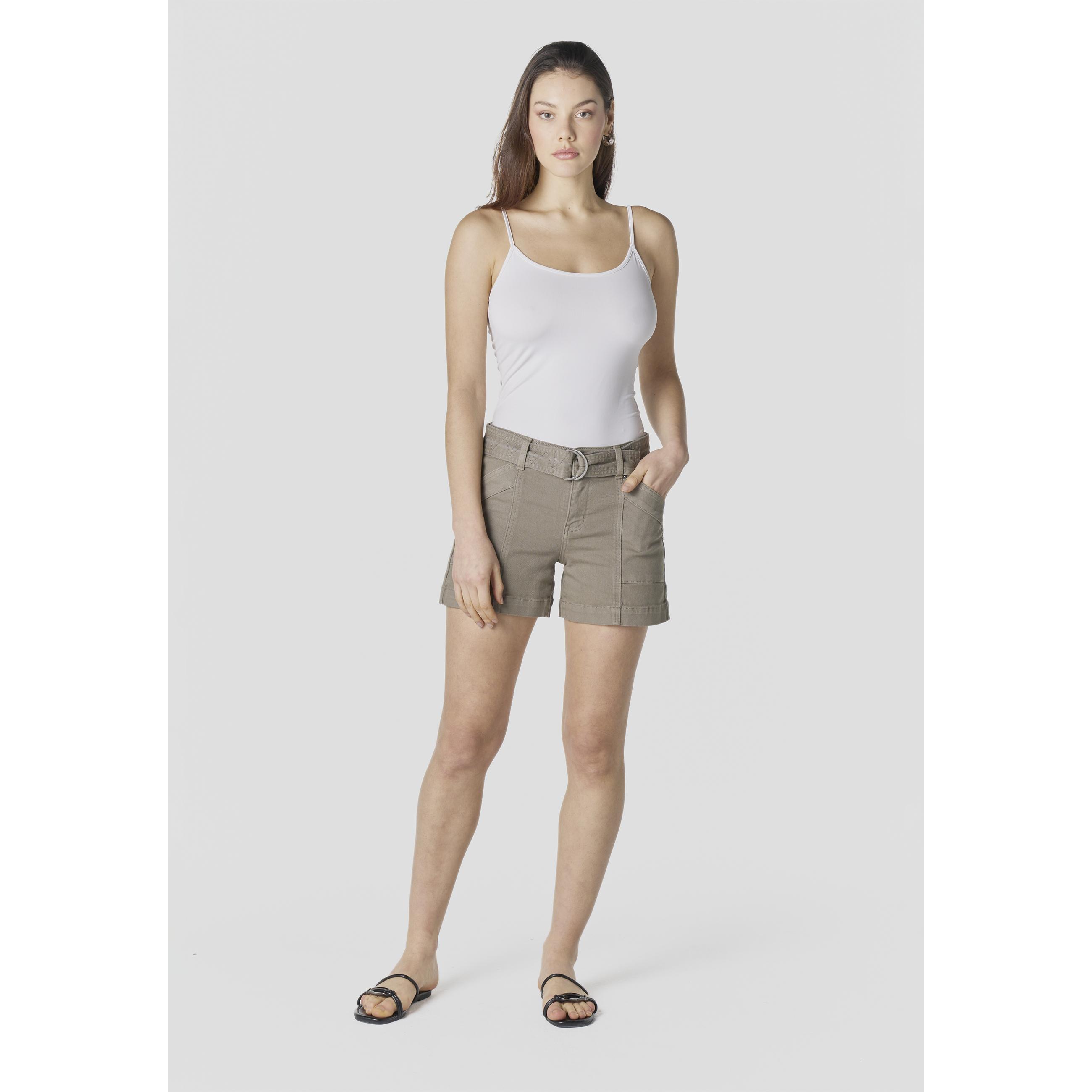 Koroshi - Pantalón corto mujer con cinturón y cinco bolsillos estilo utility de algodón elástico 98% algodón y 2% elastano para uso diario verano