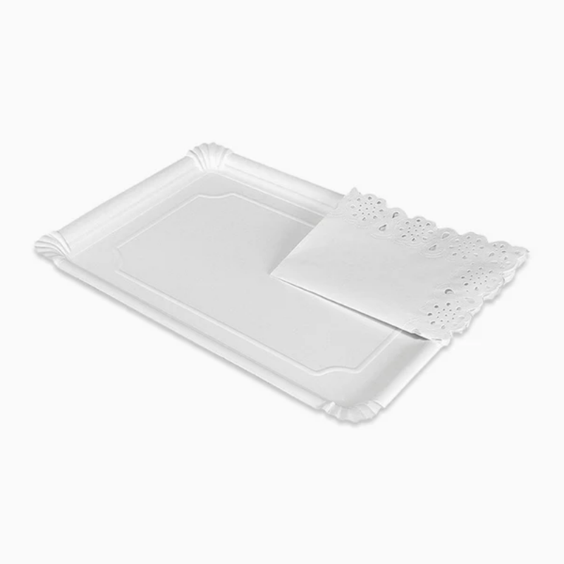 TopRed | Multi-size square paper tray+pad papar with lace biodegradable Baking tray Food display tray for cakes, pastries and desserts