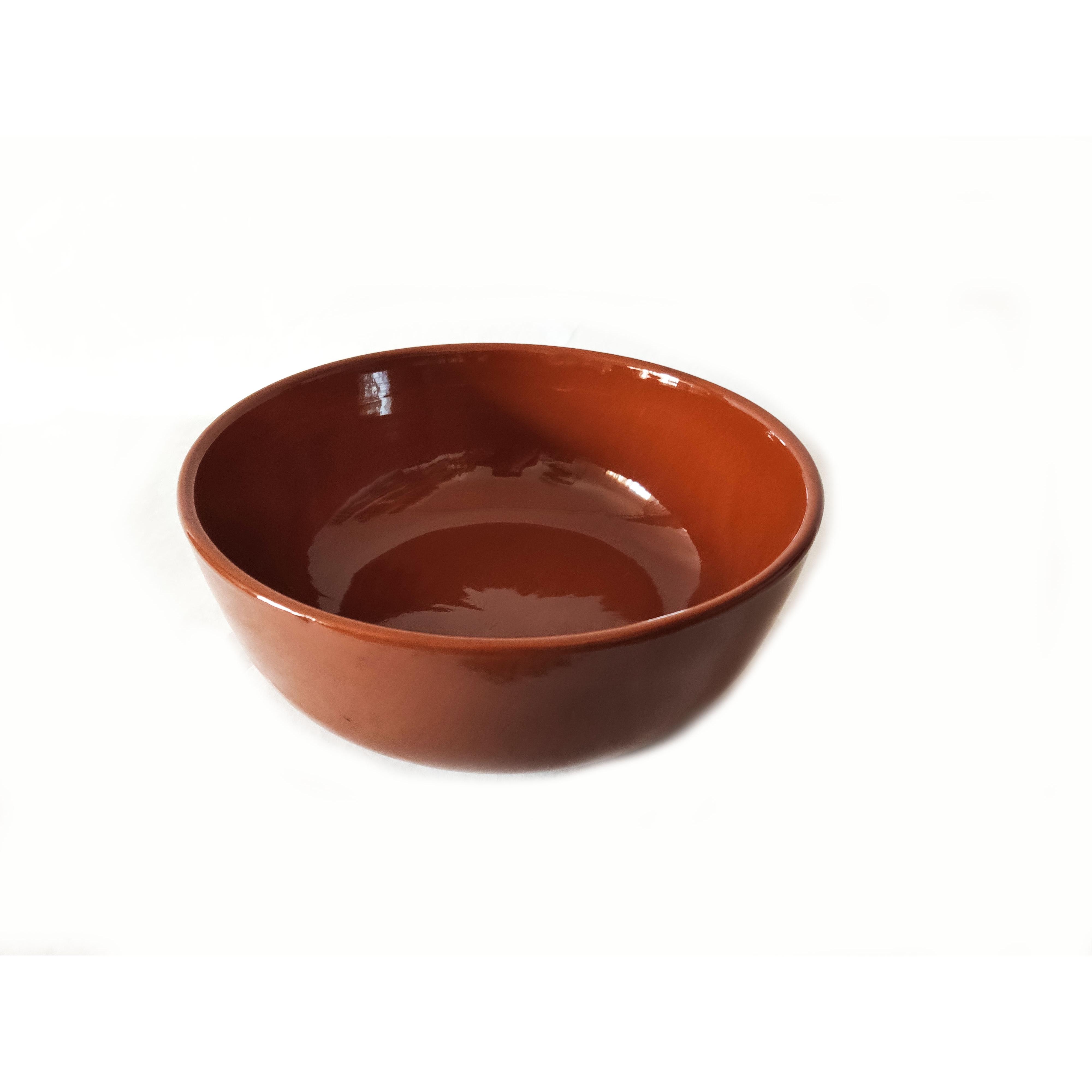 Ensaladera alta de 25cm de barro rojo tradicional, cerámica.