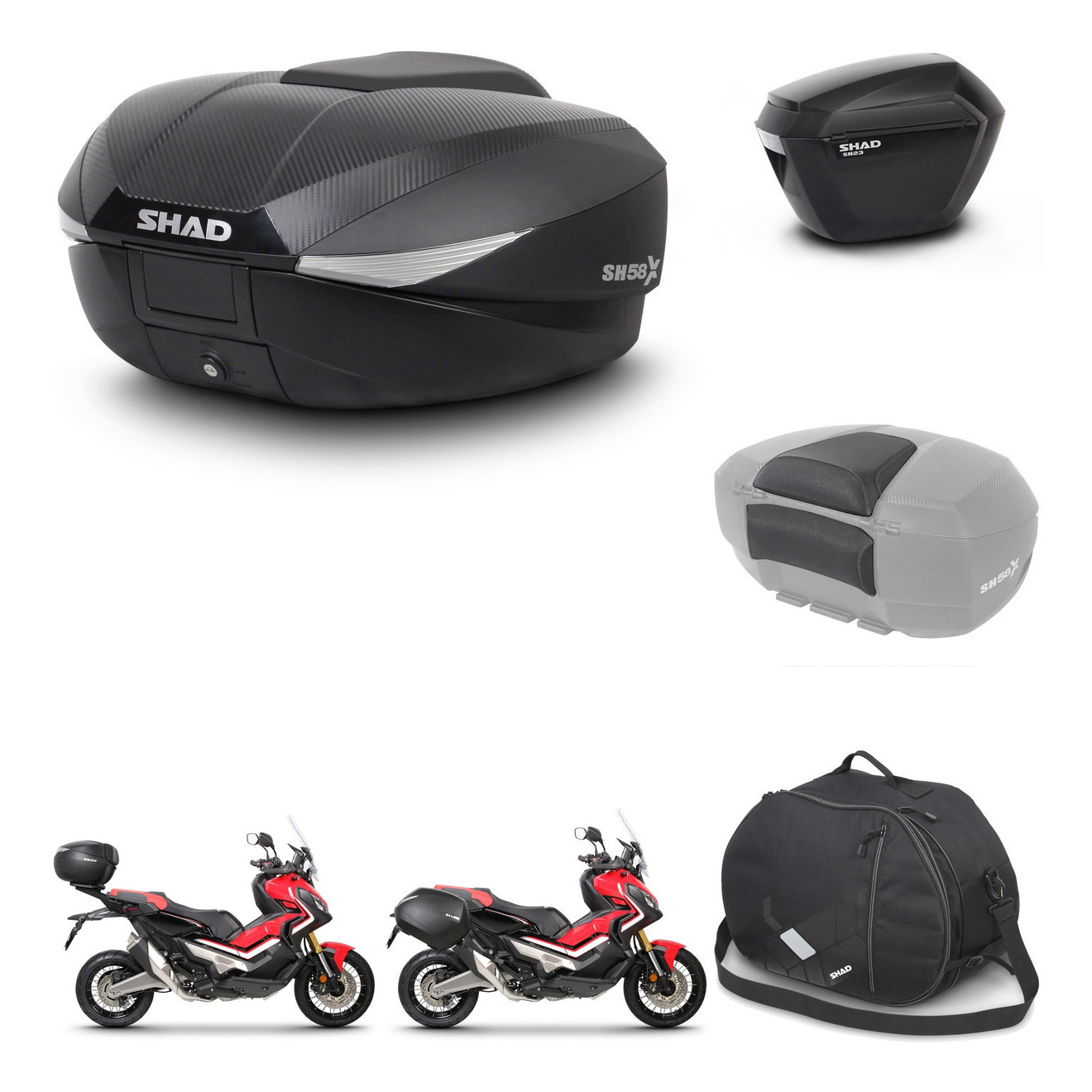 Maletas Laterales + Baul Trasero + Accesorios + Herraje 3P + Herraje Montaje Sh58x Sh23 KIT-260021