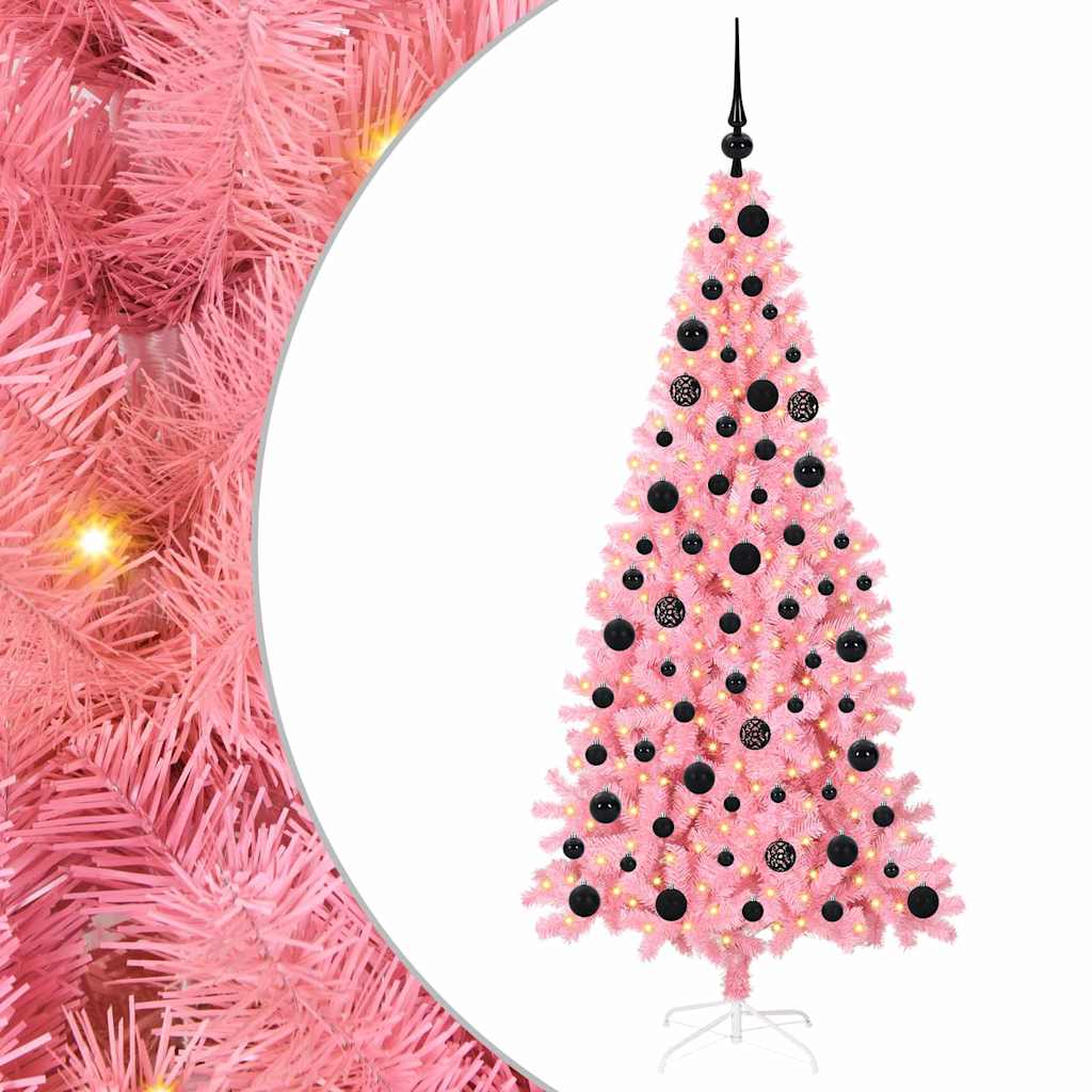 vidaXL Árbol de Navidad Rosa 180 cm PVC con LED y bolas